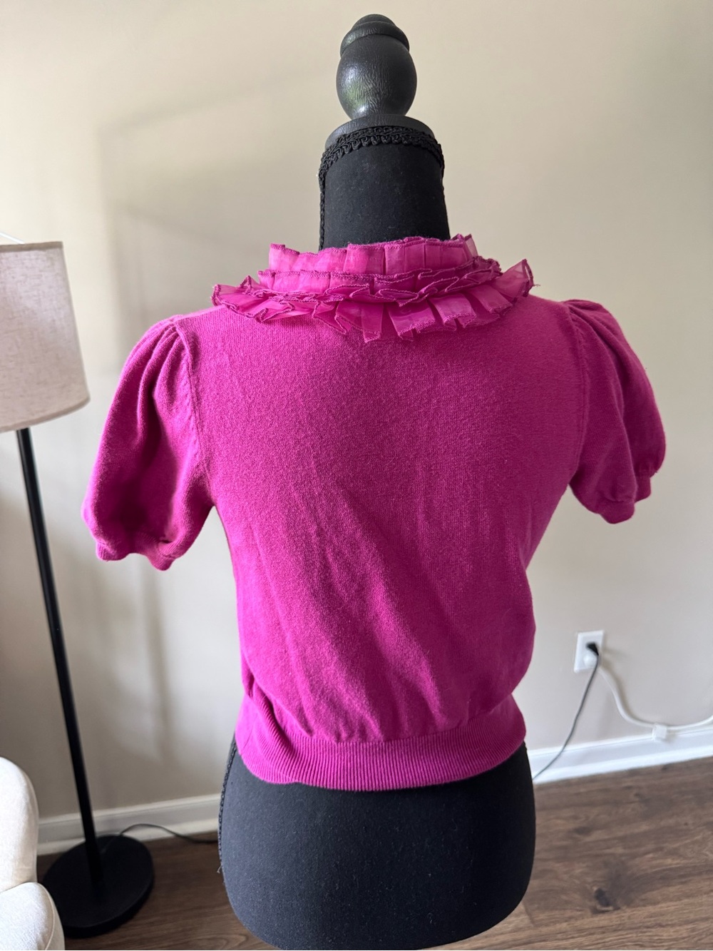Fuchsia Ruffle Collar Button-Front Top - Picture 3 of 3